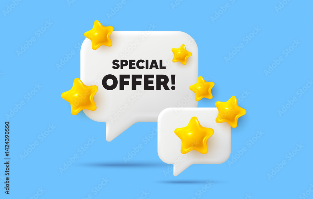 Special offer chat speech bubble. Social media concept. Special offer tag. Sale sign. Advertising Discounts symbol. 3d stars chat bubble. Vector