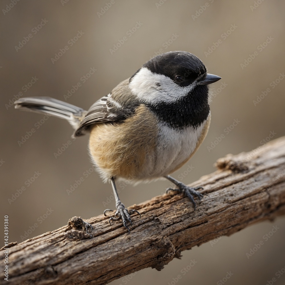 Black-capped Chickadee bird on piece of wood Black-capped Chickadee bird on piece of wood