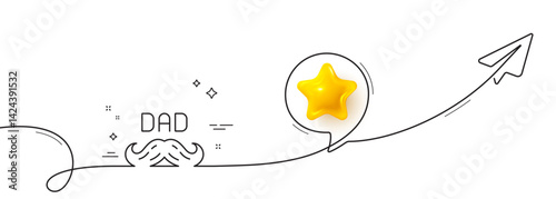 Father day line icon. Continuous line with share plane. Best dad sign. Retro barbershop symbol. 3d star in speech bubble. Father day single line ribbon. Loop curve pattern. Vector