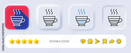 Cafe creme icon. Neumorphic, Flat shadow, 3d buttons. Hot drink sign. Beverage symbol. Line cafe creme icon. Social media icons. Vector