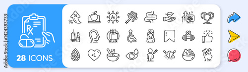 People vaccination, Toilet paper and Prescription drugs line icons. Interest rate, AI generate, Inflation icons. Pack of Medical vaccination, Stress grows, Salad icon. Vector