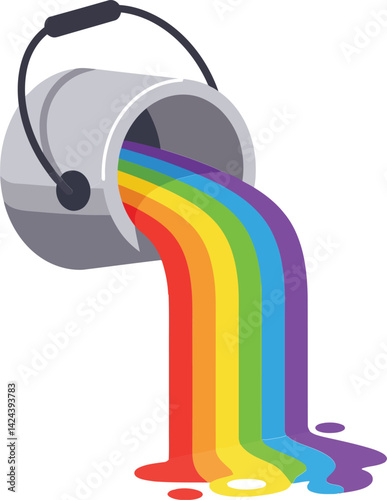 Paint bucket spilling rainbow colors vibrant liquid illustration creative design art concept vector