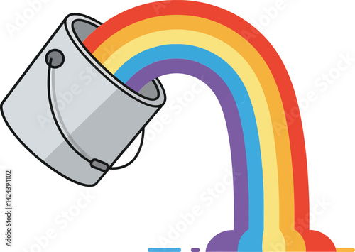 Rainbow paint bucket spilling colorful rainbow stripes in creative vector illustration design