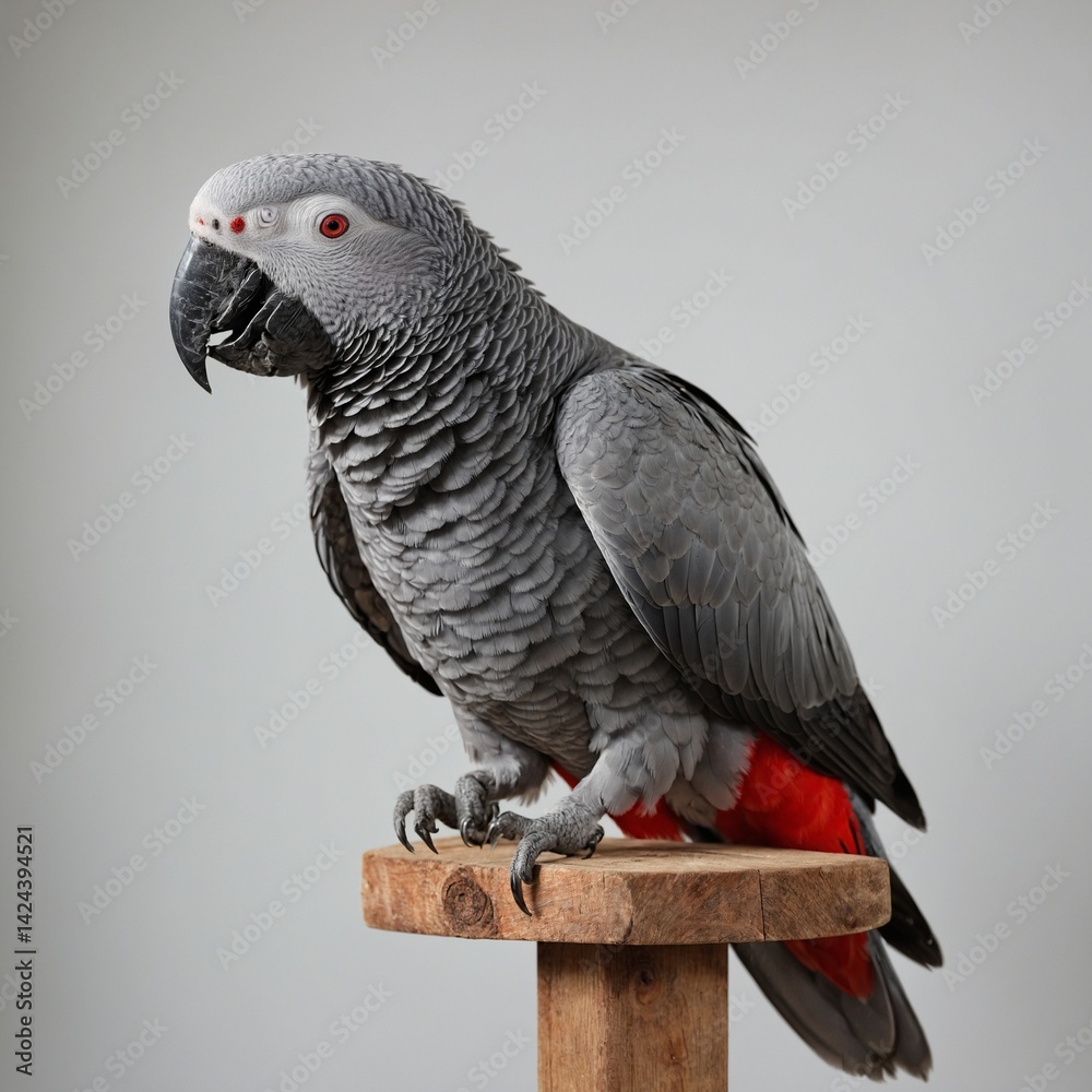 Obraz premium African Grey Parrot bird on piece of wood