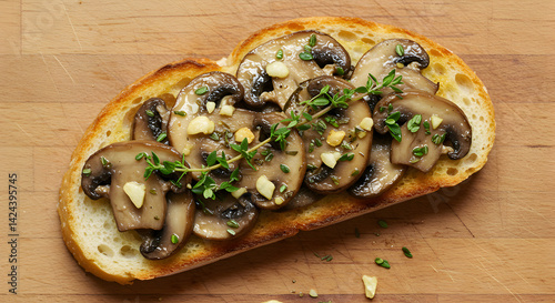 Wallpaper Mural Elegant Mushroom Toast With Fresh Thyme Sprigs On Rustic Wooden Background Torontodigital.ca