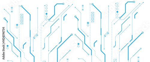 Abstract digital technology futuristic internet network speed connection white and blue background. Technology background with crossed lines and dots.