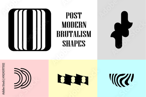 Pack of postmodern geometric abstract Y2k shapes in brutalism aesthetics form. Trendy color retro futuristic elements and mosaic of brutal figures. Vector modernist ornament illustration