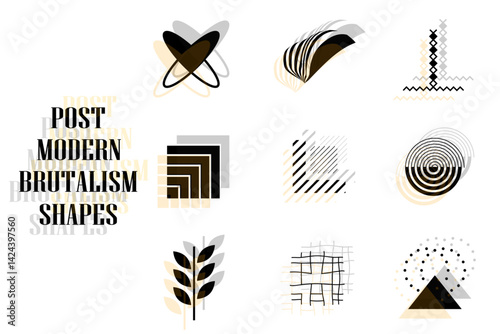 Set of wireframes 3d abstract geometric shapes in y2k style inspired by brutalism. Postmodern brutal Y2k shapes. Vector abstract graphic elements. 