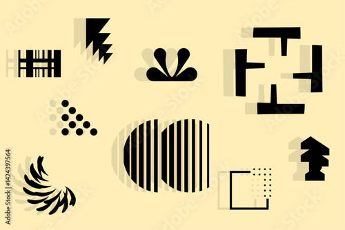 Set of wireframes 3d abstract geometric shapes in y2k style inspired by brutalism. Postmodern brutal Y2k shapes. Vector abstract graphic elements. 