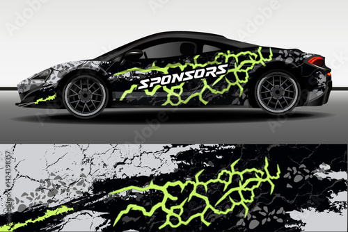 Racing car packaging design vector. Design of car stickers. Abstract racing and sport background for racing livery or daily use car vinyl decal. Car design development for the company.
