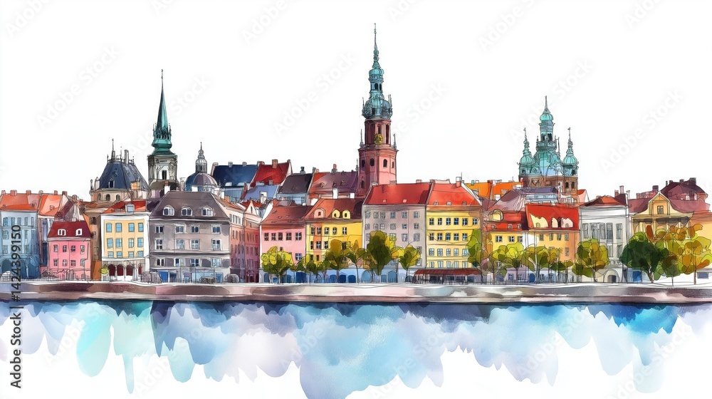 Obraz premium Riga Old Town. Riga Old Town hand drawn watercolor illustration