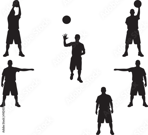Silhouettes of basketball players in dynamic action poses