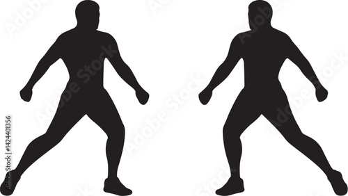 Silhouettes of two figures facing each other in mirrored pose