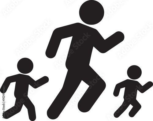 Silhouettes of an adult and two children running together