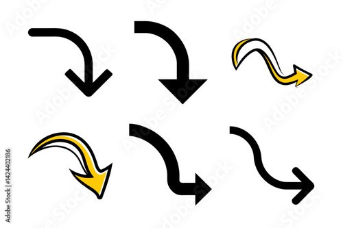 A Minimalist Downward Arrow in Motion. set of vector arrows