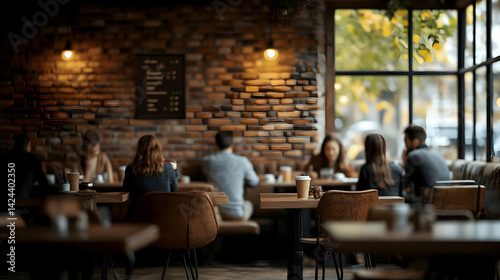 People Enjoying Coffee in a Cozy Cafe with Brick Walls