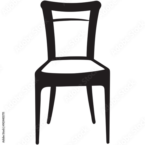 An empty chair, waiting patiently, a simple bold black line drawing against a stark white background.