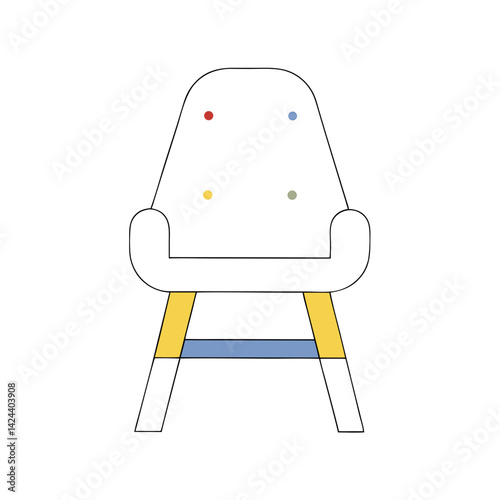 A comfy armchair awaits, inviting relaxation and quiet moments in a minimalist, colorful design with simple lines and pastel accents.