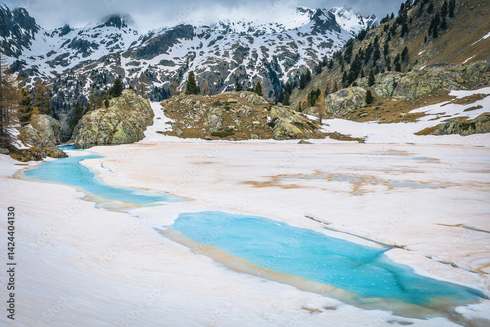 Stunning spring glacier lake in the French Alps, Lake Trecolpas