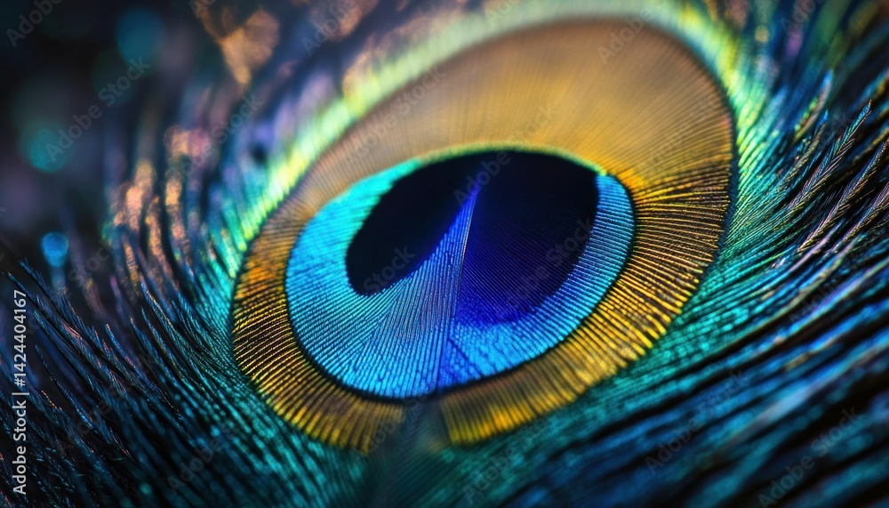 Fototapeta premium Intricate Beauty: A Mesmerizing Close-Up of Peacock Feather Eye Pattern