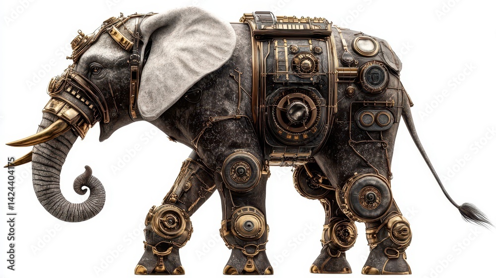 Fototapeta premium A steampunk elephant adorned with intricate clockwork mechanisms.