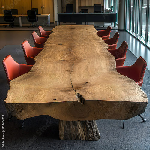 Solid Oak Conference Table with Smooth Finish and Modern Seating