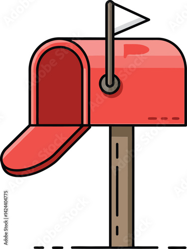 Red mailbox illustration with flag in simple flat design on white background vector