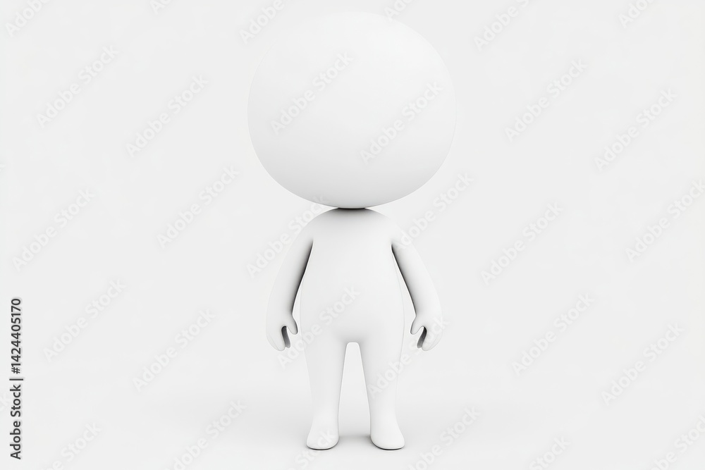 Simple 3D cartoon character. Standing, neutral pose, white color Simple 3D cartoon character. Standing, neutral pose, white color