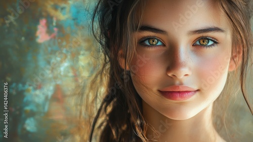 Happy teen girl 11-15 year old. Portrait beautiful woman