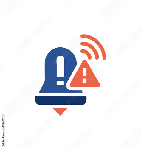 Alert Bell Icon with Warning Signal and Notification Symbol  