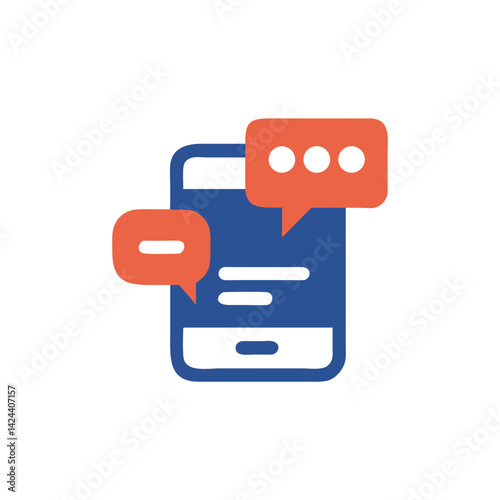 chat notification icon in Smartphone with Messaging Bubbles in Flat Design  
