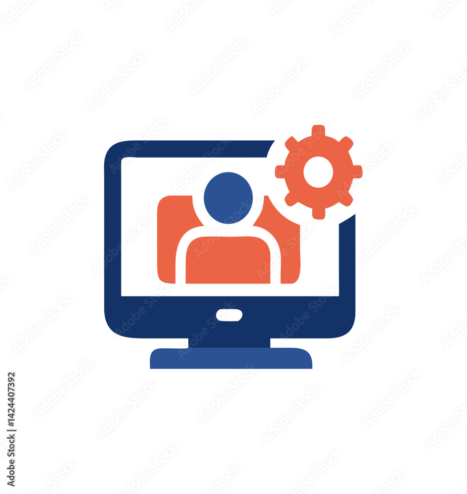 Online Workshop Icon with Person and Gear on Computer Screen Online Workshop Icon with Person and Gear on Computer Screen
