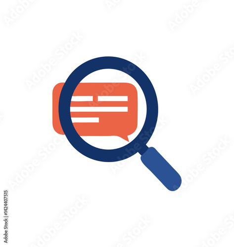 search-messages icon with magnifying glass examining speech bubble with text  