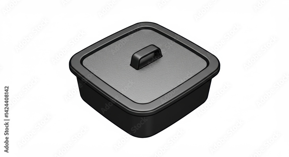 Matte Black Square Container with Lid, Isolated. Matte Black Square Container with Lid, Isolated.