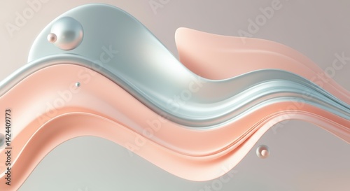 Abstract fluid shapes with metallic and pastel tones swirling elegantly