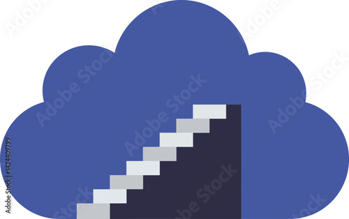 Cloud computing concept with digital staircase symbolizing data access and technology integration in blue color vector illustration