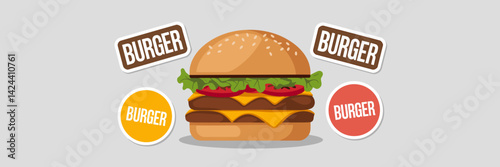 Burger with patty, lettuce, tomato, and sesame seed bun – Perfect for food advertisements, restaurant menus, or fast-food promotions.