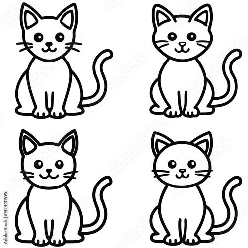cute cat icon set 6 vector on white background