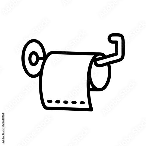 Minimalist toilet paper holder with roll design in black and white, icon, vector 
