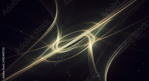 Abstract light swirls on dark background with intertwining neon lines and cosmic glow