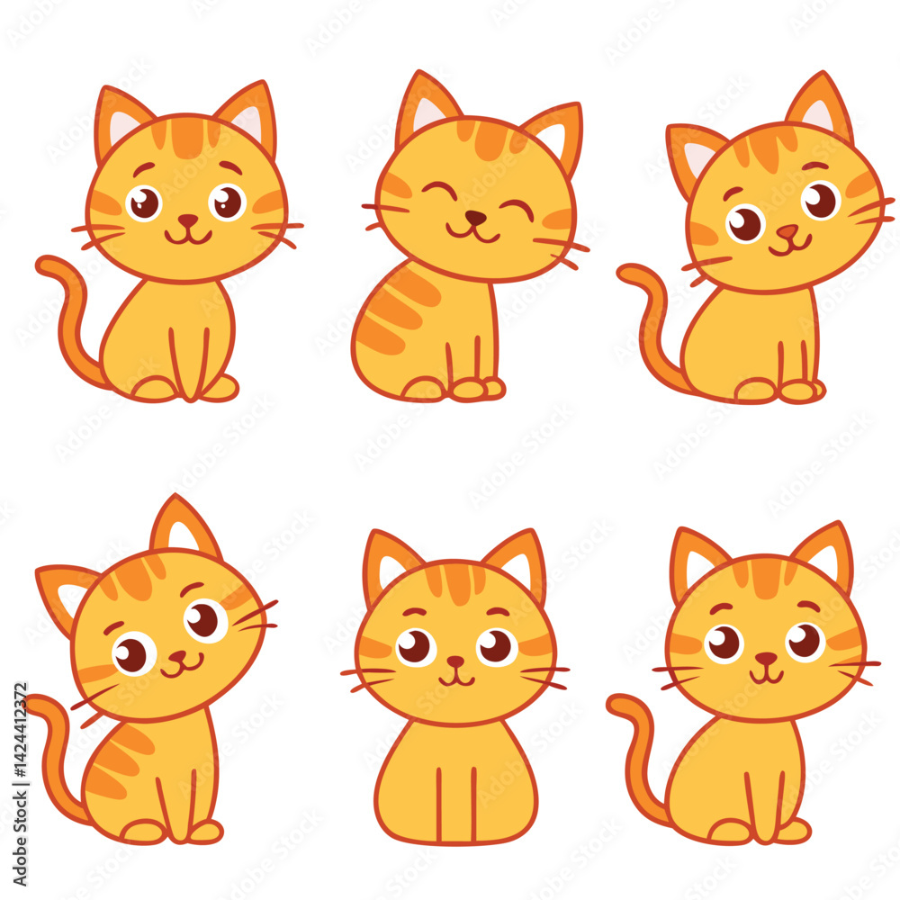 Obraz premium cute cat icon set 6 vector on white background