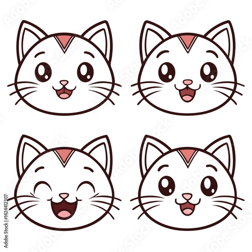 cute cat icon set 6 vector on white background