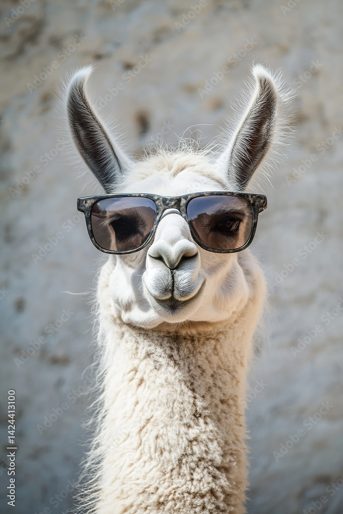 Obraz premium Portrait of beautiful llama with sunglasses