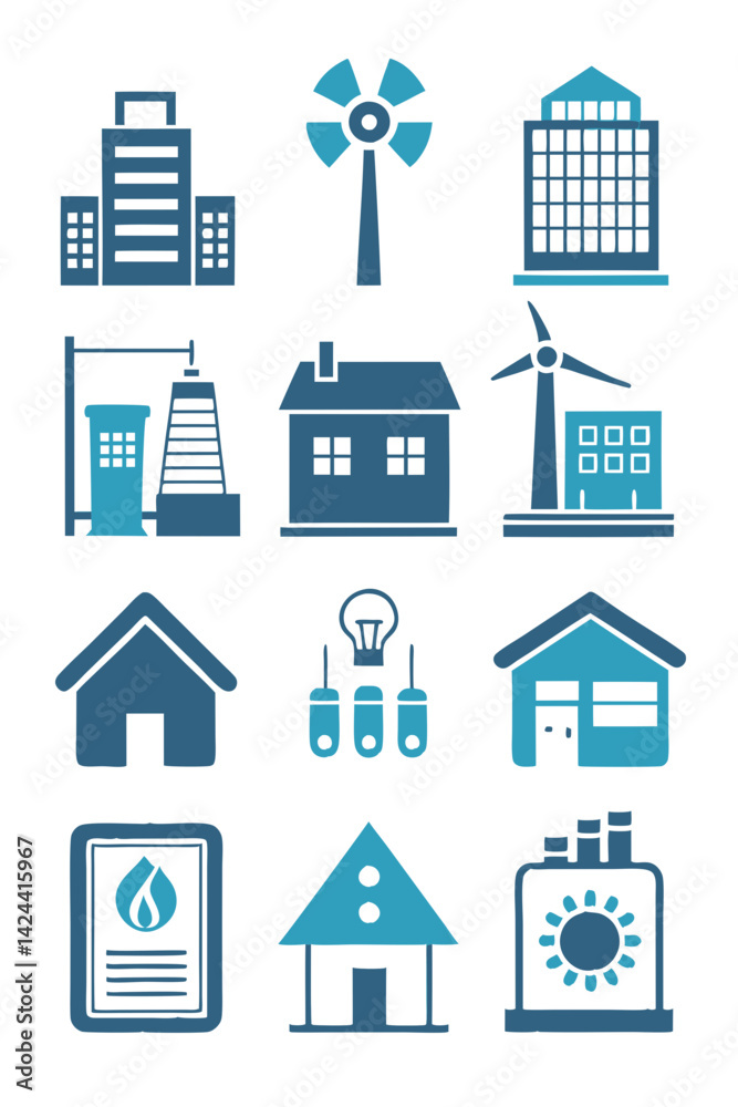Sustainable Energy and Building Icons for Urban Development Sustainable Energy and Building Icons for Urban Development