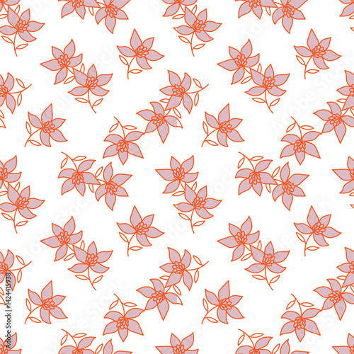 Vintage seamless floral pattern. Liberty style background of small mauve and lilac flowers. Small flowers scattered over a white background. Stock for printing on surfaces