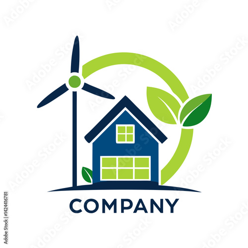 Eco-Friendly Home with Wind Turbine and Leaf Circle