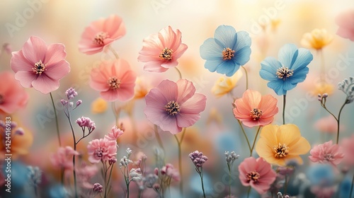 Colorful flower meadow in soft pastel hues