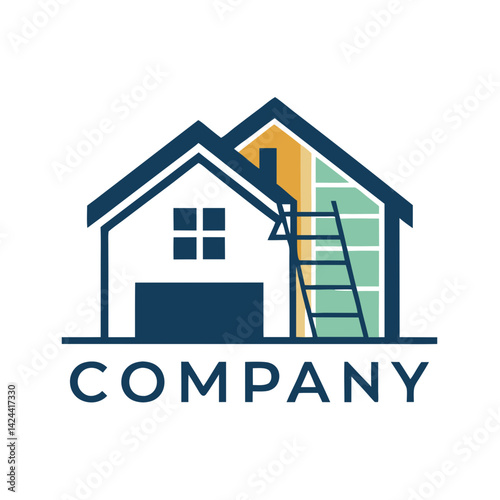Creative Construction Company Logo Concept with Houses and Ladder