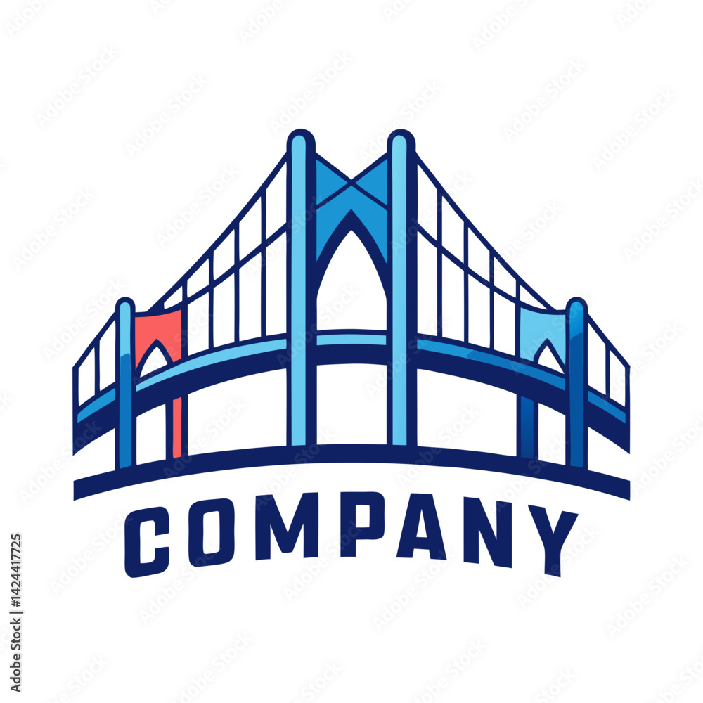 Obraz premium Blue stylized bridge logo with the company name