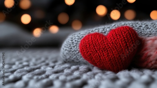 Knitted Heart on Cozy Gray Blanket